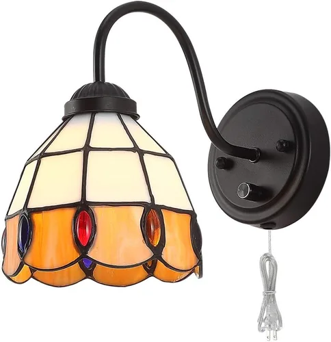 Miniatura 10 de Tiffany - Lámpara de pared para mesita de noche con interruptor regulable, aplique de pared de cuello de cisne vintage industrial con cable