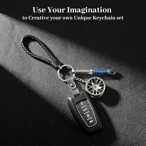 Miniatura 2 de Frienda Juego de 8 llaveros de mini herramientas para amantes de los automóviles, almohadilla de freno, rueda de coche, llavero turbo para hombres