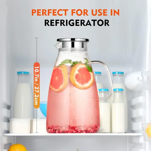 Miniatura 6 de Aofmee - Jarra de vidrio de 100 onzas, 3L con tapa, jarra de té helado con tapa y caño de acero inoxidable 304, jarra resistente al calor para té