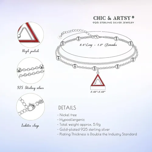 Miniatura 57 de CHIC & ARTSY Tobilleras de plata de ley S925 para mujer, pulsera de tobillo ajustable multicapa para playa, joyería de verano para mujer, de 10 a 11