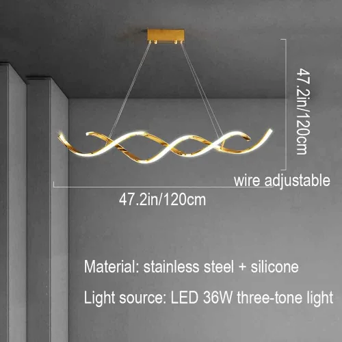 Miniatura 5 de Moderna iluminación colgante dorada en espiral, lámpara LED para colgar en el techo, compatible con mesa de comedor sobre el fregadero, cocina