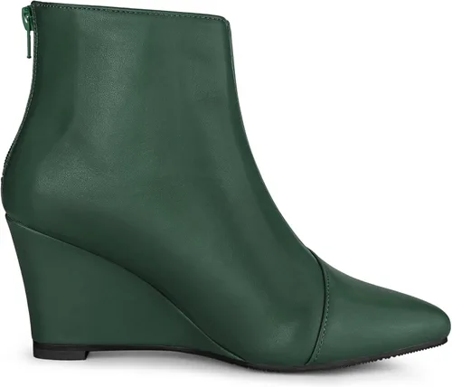 Miniatura 7 de Allegra K Botines de tacón de cuña con cremallera y punta puntiaguda para mujer