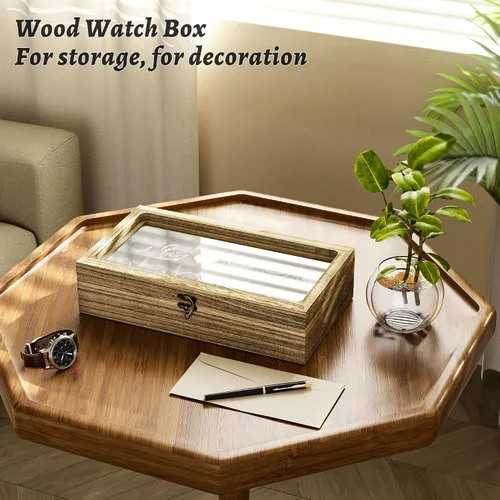 Miniatura 6 de SRIWATANA Caja de reloj, organizador de caja de reloj para hombres y mujeres, regalo del día del padre, 12 ranuras para reloj con tapa de cristal