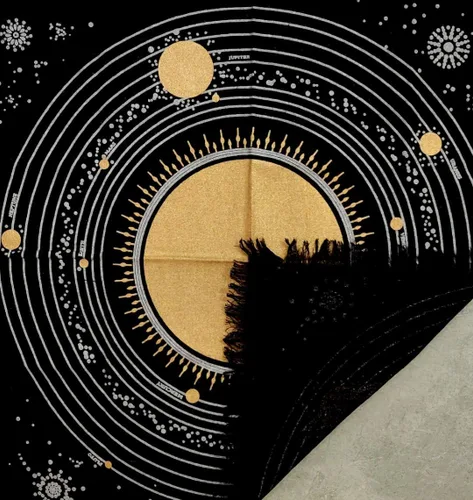Miniatura 9 de CRAFT KALA Tela de altar planetas espirituales, estrellas rituales y galaxia, hermoso sistema solar, sistema solar, oro y plata, 24 x 24 pulgadas