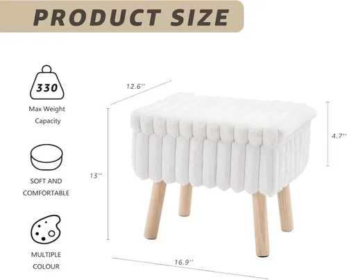 Miniatura 2 de Wimarsbon Otomana de almacenamiento, reposapiés de piel sintética suave con asiento acolchado, pequeña silla de tocador de lectura, reposapiés