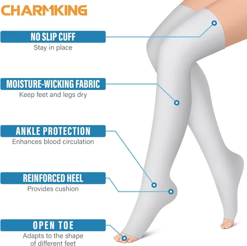 Miniatura 4 de CHARMKING Open Toe Compression Socks (3 Pairs) Knee High Compression Stocking for Women & Men Running, Cycling, Athletic