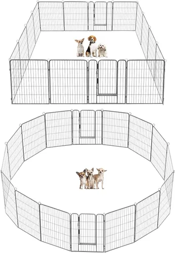 Miniatura 15 de Corralito plegable de metal para perros con puerta de puerta, valla de metal resistente para animales pequeños, perrera para exteriores