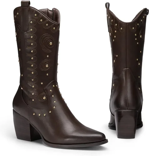 Miniatura 3 de DREAM PAIRS Women's Western Cowboy boots Mid Calf Cowgirl boot Pull-on