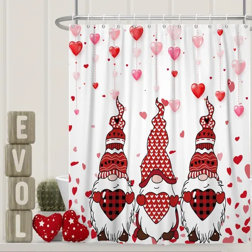 Miniatura 18 de Cortina de ducha de San Valentín para baño, 48 x 72 pulgadas, celosía, corazones de amor, impermeable, para tina, tina de caravana, rayas blancas
