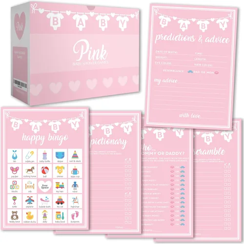 Miniatura 9 de Party Hearty Juegos de baby shower para niña o niño, 250 piezas de 5 juegos de tarjetas de actividades, divertidos juegos de baby shower, género
