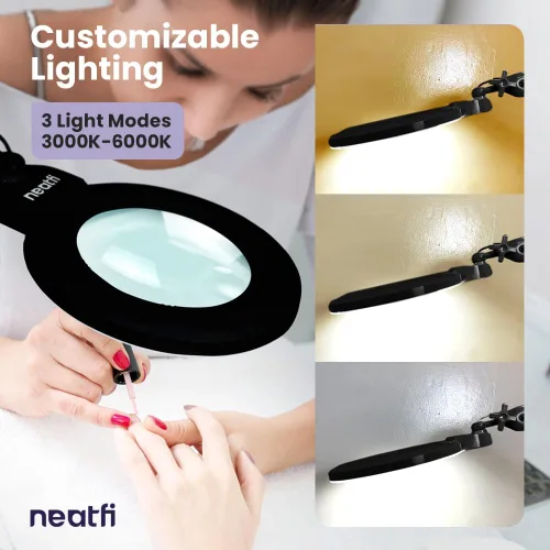 Miniatura 3 de Neatfi XL lupa LED bifocal, lente acrílica de 7 pulgadas, aumento 5D/20D, manos libres, luz regulable, 168 LEDs SMD, brazo ajustable