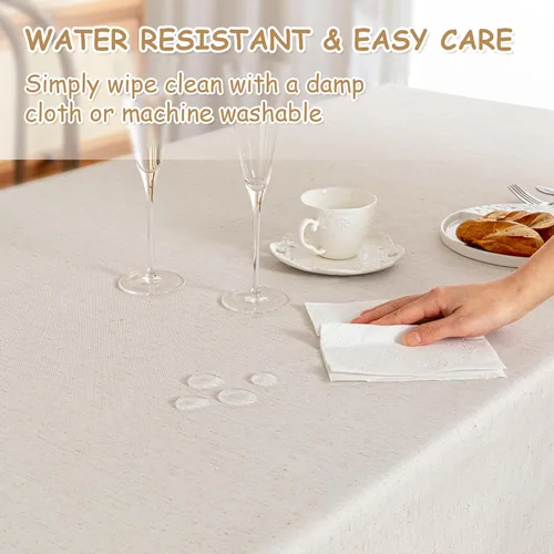 Miniatura 4 de MYSKY HOME - Mantel para mesa rectangular, impermeable, manteles de algodón suave para interior/exterior, mantel sin arrugas para mesa rectangular
