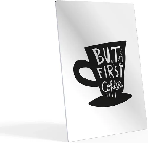 Miniatura 2 de HB Art Design Taza con texto en inglés "But First Coffee" (But First Coffee Quote - Taza en blanco y negro) con impresión de metal, arte de pared