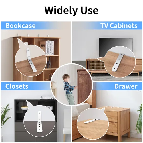 Miniatura 7 de Anclajes para muebles anti-punta a prueba de bebés: Kit de correas de seguridad para aparador seguro 400 libras librería a pared gabinete anclaje