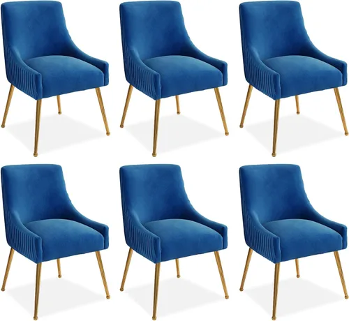 Miniatura 11 de Juego de 2 sillas de comedor, modernas sillas tapizadas para cocina, comedor con patas doradas, sillas de tela de terciopelo copetudo para sala
