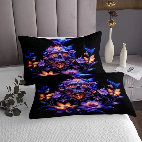 Miniatura 4 de Erosebridal Gothic Skull Coverlet Set, Mandala Flowers Hippie Butterfly Bedspread Sets for Girls Boys Kids Trippy Skull Death Skeleton Quilt Set