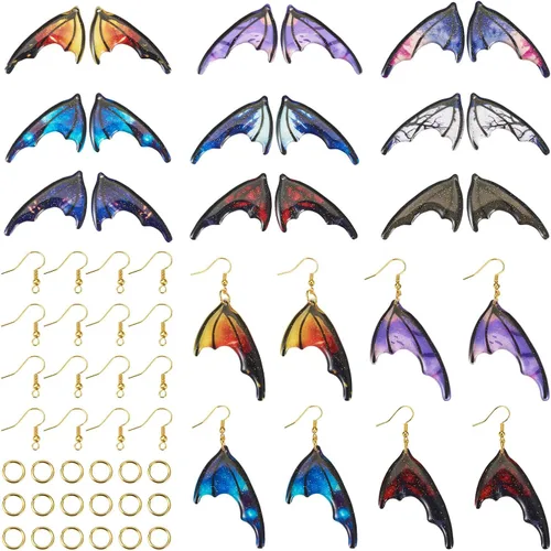 Miniatura 13 de FASHEWELRY 16 aretes de resina con alas de libélula y arco iris, mariposa, colgantes, alas de hada, coloridos dijes con ganchos para aretes, anillos