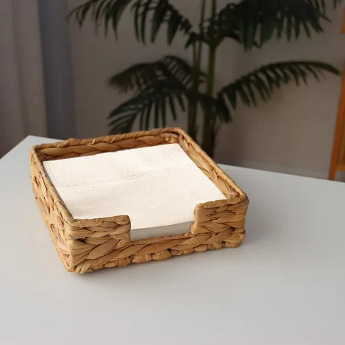 Miniatura 5 de YAHUAN Servilletero de jacinto de agua de mimbre, dispensador de servilletas tejidas para cocina, bandeja de servir cesta para mesas (original)