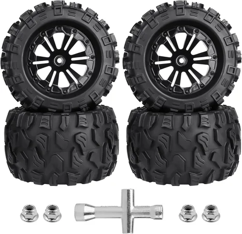 4 unidades de neumáticos y ruedas para camiones RC de 4.921 in 1/10 de 2.8 pulgadas montados en OD 0.472 in para Traxxas Stampede Rustler VXL 4x4