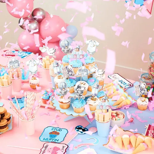 Miniatura 5 de 40 PIEZAS Oh Baby Cupcake Toppers Cisne Chupete Mameluco Carrito de Bebé Oso Niña Cupcake Picks Es un Niño Decoraciones de Baby Shower para Niños