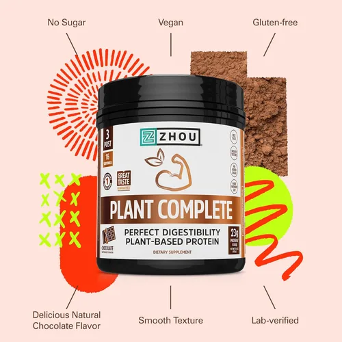 Miniatura 4 de Zhou Plant Complete - Proteína vegana en polvo, a base de plantas, para mujeres y hombres, mezcla de arroz y guisantes no lácteos para batidos