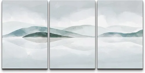 Miniatura 170 de NWT Juego de Arte de Pared de Lienzo Enmarcado Bosque Blanco y Negro Reflejo de Lago Paisaje Naturaleza Vida Silvestre Arte de Fotografía Rústico