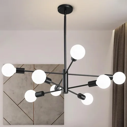 Miniatura 23 de RUIYEY Lámpara Sputnik Moderna, Lámpara de Techo Semiempotrada Negra y Dorada, Candelabros de Mediados de Siglo para Dormitorio, Comedor, Isla