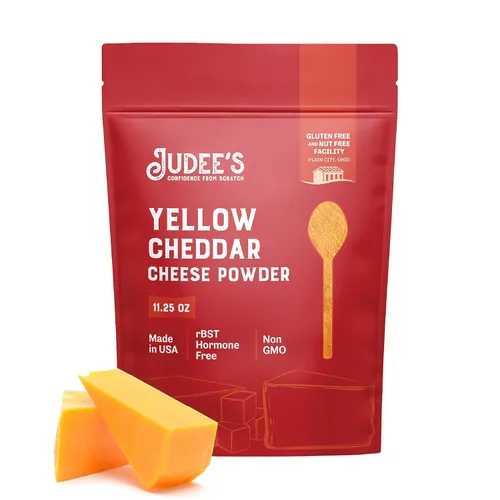 Judee's Gluten Free Polvo de queso cheddar amarillo, salsas y sopas con condimento en polvo de cheddar, pasta y macarrones con queso en polvo, sin