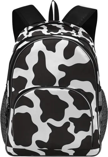 OREZI - Mochila de moda para mujeres y niñas, mochila escolar con estampado de vaca en blanco y negro, mochila para libros, bolsa de viaje, mochila