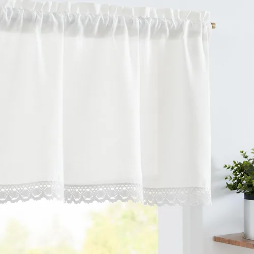 Miniatura 20 de jinchan - Cenefa de lino con borde de encaje, cenefa rústica de estilo granja para ventana de 16 pulgadas, tratamiento para ventana pequeña