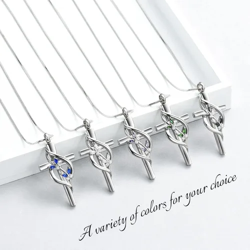Miniatura 6 de Minicremation Joyería de cremación para cenizas Collar de urna de cruz para mujeres y hombres, medallón religioso de urna conmemorativa religiosa