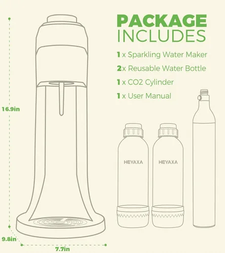Miniatura 3 de HEYAXA Máquina para hacer agua gasificada, máquina para hacer refrescos rápidamente para crear refrescos, incluye 2 botellas de carbonatación sin