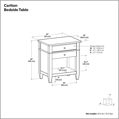 Miniatura 3 de SIMPLIHOME Carlton - Mesita de noche de madera maciza de 24 pulgadas de ancho, color negro, mesa auxiliar o auxiliar contemporánea con 2 cajones