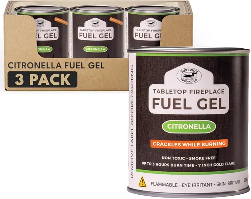Superior Trading Co. Latas de combustible de gel de citronela, bioetanol de combustión limpia, sin humo, aroma fresco de 3 horas de combustión,