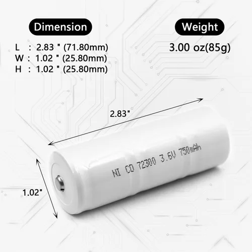 Miniatura 3 de Paquete de 2 baterías de repuesto Ni-CD de 3.6 V para Lombart 72300L Mega Batteries 13969 O'Donnell 7334 Powertron N1052 R&D 5224 Unipower B10344