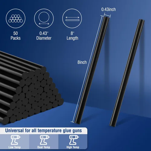 Miniatura 3 de WORKPRO Barras de pegamento caliente de tamaño completo, paquete de 50, 0.43x8 pulgadas, barras de pegamento caliente negro para pistolas