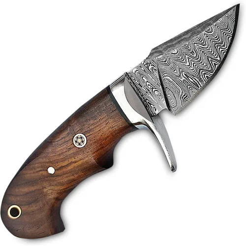 Miniatura 4 de Cuchillo de Desollar para Cuello de Acero de Damasco Hecho a Mano de 6", Mango de Palisandro con Protector de Acero y Funda de Cuero, Mejor Regalo