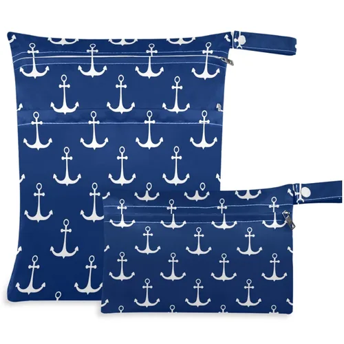 Miniatura 9 de visesunny Bolsa húmeda divertida de ballenas y peces coloridos para niños, 2 piezas, con bolsillos con cremallera, lavable, reutilizable, espaciosa