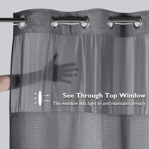 Miniatura 6 de Lagute SnapHook - Cortina de ducha con gancho, de tela con forro a presión, resistente, con parte superior transparente, calidad hotelera, repelente