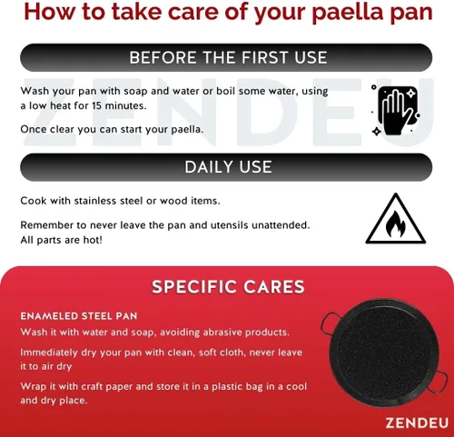 Miniatura 4 de Paellera de paella de España – Auténtica paellera de acero al carbono esmaltado, grande 13.5 pulgadas (34 cm) Paellera tradicional fabricada