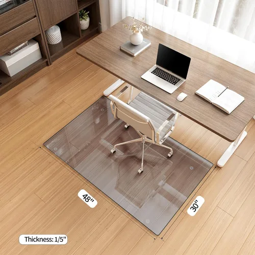 Miniatura 3 de Koonmi Tapete para silla de vidrio templado para suelos de madera dura y alfombras, 30" x 48" gris, protector de piso de oficina de servicio pesado