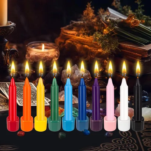 Miniatura 5 de Mega Candles 10 piezas Velas Cónicas Mini Exquisitas de Colores Surtidos Sin Aroma, 4 Pulgadas de Alto x 3/4 Pulgadas de Diámetro, Campanillas