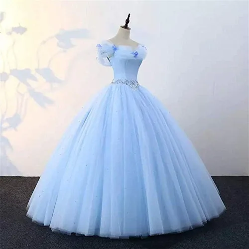 Miniatura 5 de Datangep - Vestido largo de quinceañera con encaje para mujer, ideal para baile, con tirantes plisados