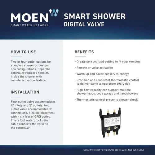 Miniatura 9 de Moen TS3302BL - Controlador de sistema de agua digital inteligente de 2 salidas para válvula de ducha termostática, en color negro mate