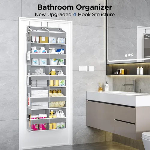 Miniatura 7 de PureSpace Organizador de 5 niveles sobre la puerta, 10 bolsillos laterales de malla y ventanas transparentes, almacenamiento colgante resistente