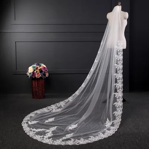 Miniatura 4 de LIANSHI Single layer Wedding bridal Veil Lace Appliques With Comb 3M