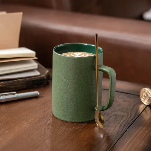 Miniatura 6 de Tazas de café mate de porcelana esmerilada, taza de té para oficina en casa, restaurante, tazas con cucharas de café largas y pequeñas, juego de 2