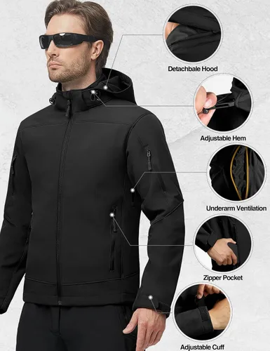 Miniatura 3 de FREE SOLDIER Men's Softshell Hiking Jacket Waterproof Hooded Tactical Hunting Jacket