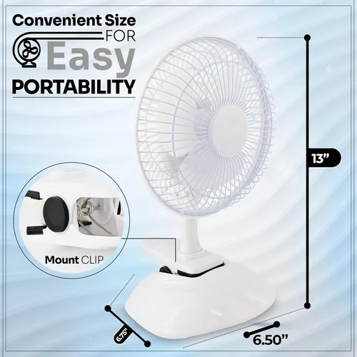 Miniatura 3 de RamPro Escritorio portátil y ventilador de clip, ventiladores de 6 pulgadas, enchufe pequeño y silencioso, pequeño ventilador de refrigeración