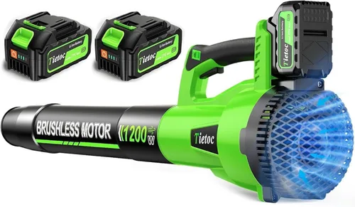 Miniatura 13 de Tietoc Soplador de hojas inalámbrico, soplador de hojas eléctrico sin escobillas de 1200 W con 2 baterías de 5.0 Ah, potentes sopladores de hojas